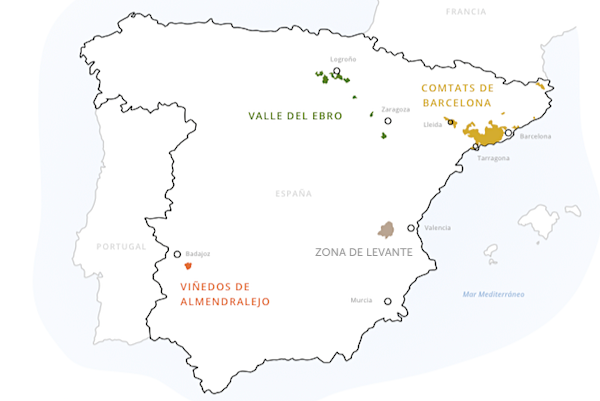 Karte der D.O. Cava mit den vier neuen Zonen